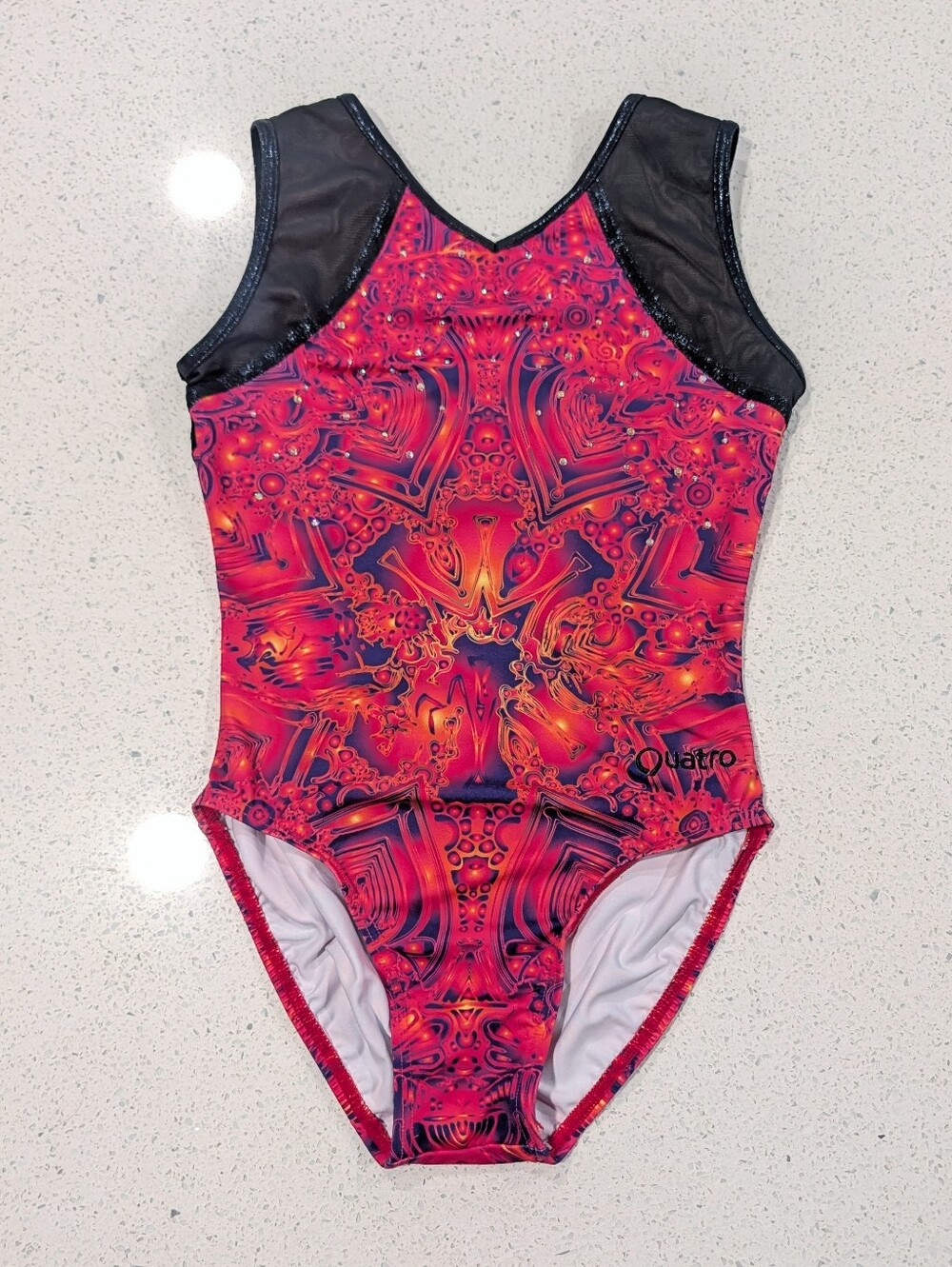 UK Quatro Quattro gymnastics dance Leotard Child Large RHINESTONES Orange Pink